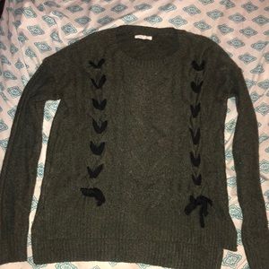 Olive green sweater with bow tie front